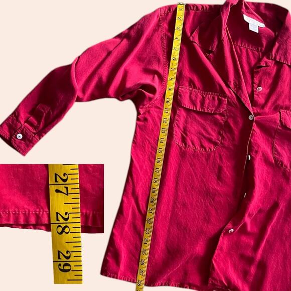 Vintage Red 100% Silk Blouse Size Large Silkland Collar Button Down Pocket - Picture 4 of 7